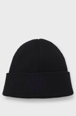 Beanie hat with Happy HUGO logo, Black