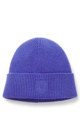 Beanie hat with Happy HUGO logo, Purple