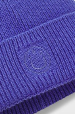 Beanie hat with Happy HUGO logo, Purple