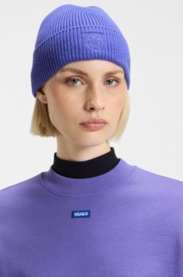 Beanie hat with Happy HUGO logo, Purple