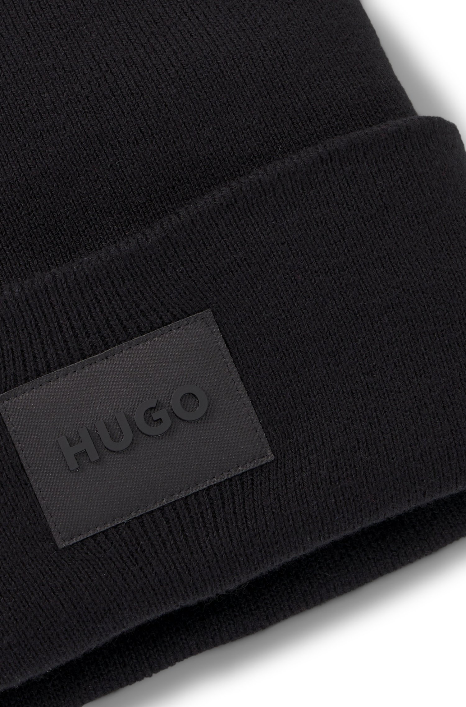 Hugo Cotton beanie hat with logo label mössor herr – bild 5