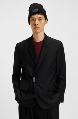 Knitted beanie hat in cotton with logo badge, Black