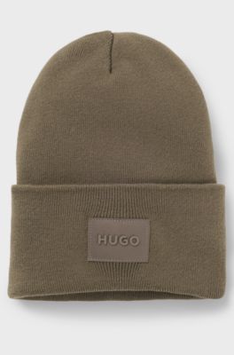 Cotton beanie hat with logo label, Grey