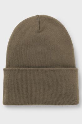 Knitted beanie hat in cotton with logo badge, Grey