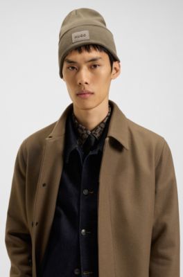 로고 배지 코튼 니트 비니, 그레이