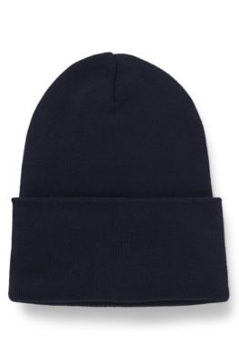 Knitted beanie hat in cotton with logo badge, Dark Blue