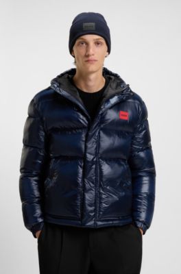 Knitted beanie hat in cotton with logo badge, Dark Blue