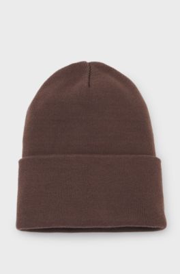 Cotton beanie hat with logo label, Brown