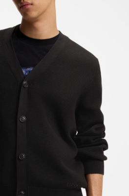 Cotton cardigan with knitted structure, Black
