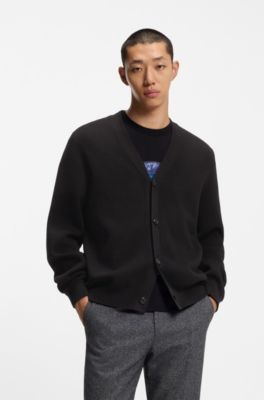Cotton cardigan with knitted structure, Black