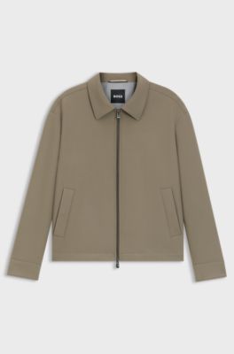 Relaxed-fit jacket in stretch fabric with wing collar, Light Brown