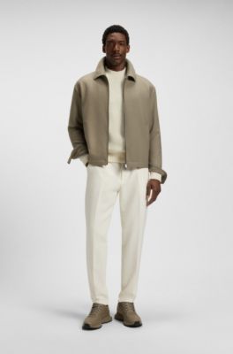 Relaxed-fit jacket in stretch fabric with wing collar, Light Brown