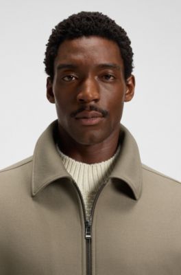 Relaxed-fit jacket in stretch fabric with wing collar, Light Brown