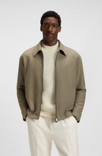 Slim-fit jacket in stretch fabric with wing collar, Light Brown