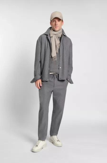 Relaxed-fit overshirt in brushed stretch flannel