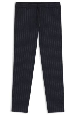 Tapered-fit trousers in brushed stretch flannel, Dark Blue