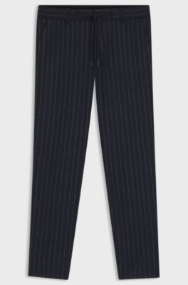 Tapered-fit trousers in brushed stretch flannel, Dark Blue