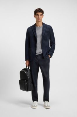 Tapered-fit trousers in brushed stretch flannel, Dark Blue