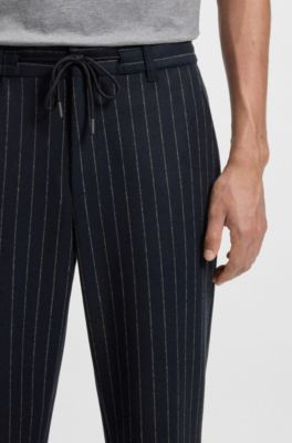 Tapered-fit trousers in brushed stretch flannel, Dark Blue