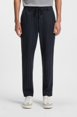 Tapered-fit trousers in brushed stretch flannel, Dark Blue