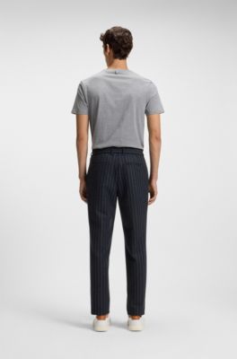 Pantaloni in flanella elasticizzata spazzolata con fit affusolato, Blu scuro