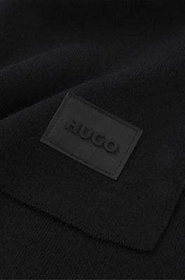 Cotton knitted scarf with a silicone logo, Black
