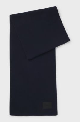 &Eacute;charpe en coton avec badge logot&eacute;, Bleu fonc&eacute;