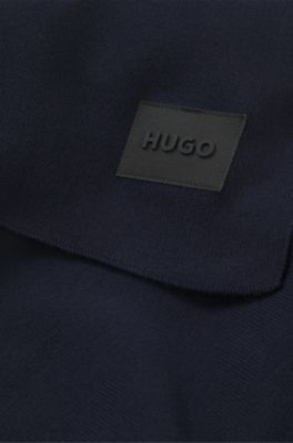 Cotton knitted scarf with a silicone logo, Dark Blue