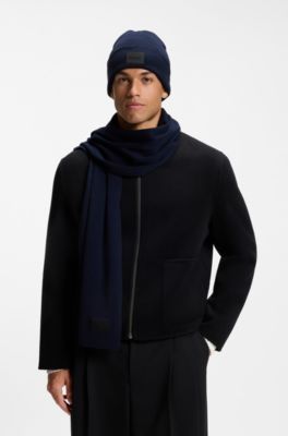 Cotton knitted scarf with a silicone logo, Dark Blue