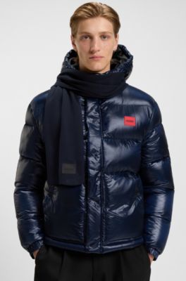 &Eacute;charpe en coton avec badge logot&eacute;, Bleu fonc&eacute;