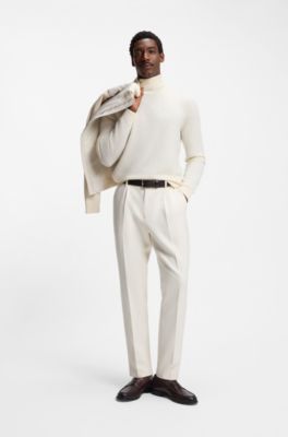 Tapered-fit trousers in stretch fabric, Natural