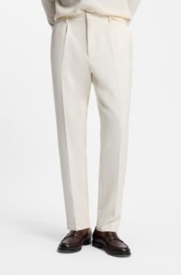 Tapered-fit trousers in stretch fabric, Natural