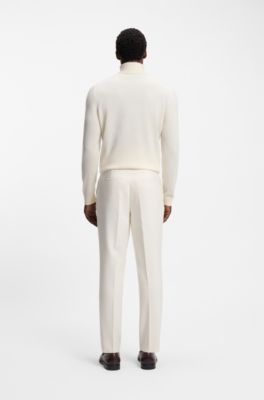 Tapered-fit trousers in stretch fabric, Natural