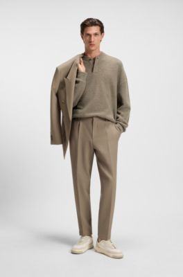 Tapered-fit trousers in stretch fabric, Light Brown