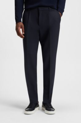 Pantalon Tapered en tissu stretch, Bleu fonc&eacute;