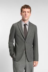 Slim-fit blazer van geborsteld stretchflanel, Grijs