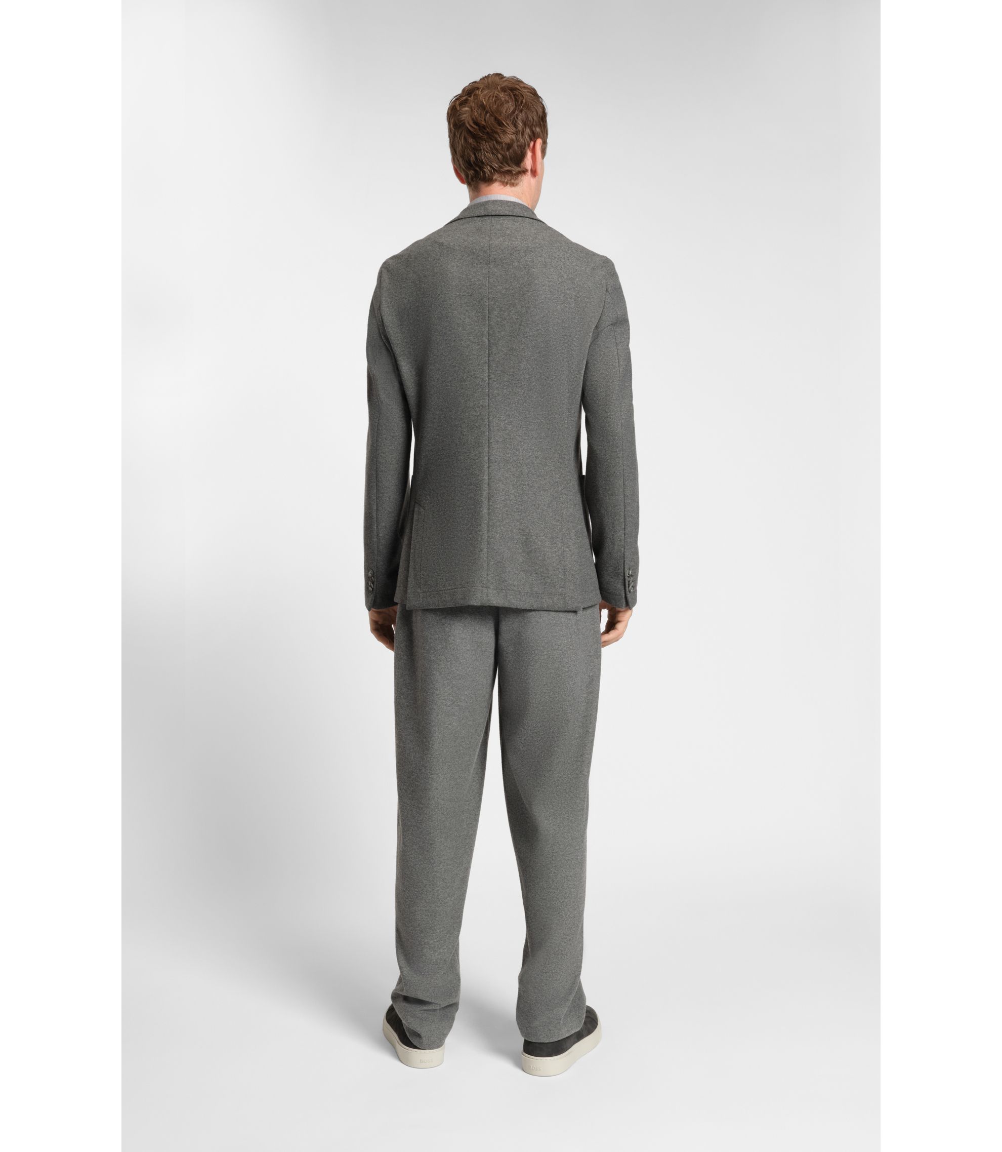 BOSS - Slim-fit blazer in brushed stretch flannel - Grey