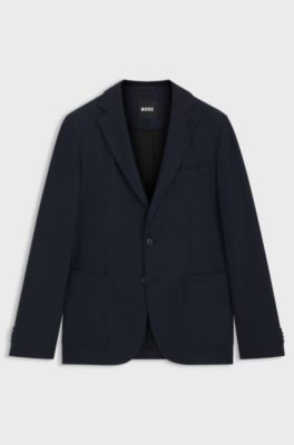 Slim-fit blazer in brushed stretch flannel, Dark Blue