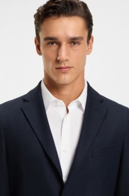 Slim-fit blazer in brushed stretch flannel, Dark Blue