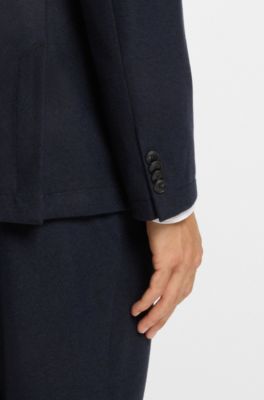 Slim-fit blazer in brushed stretch flannel, Dark Blue