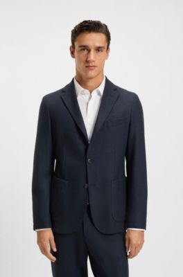 Blazer slim fit in flanella elasticizzata spazzolata, Blu scuro