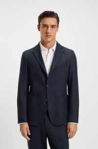 Slim-Fit Sakko aus gebürstetem Stretch-Flanell, Dunkelblau