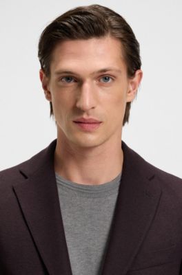 Slim-fit blazer in brushed stretch flannel, Dark Red