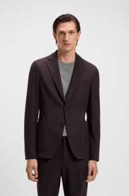 Slim-fit blazer in brushed stretch flannel, Dark Red