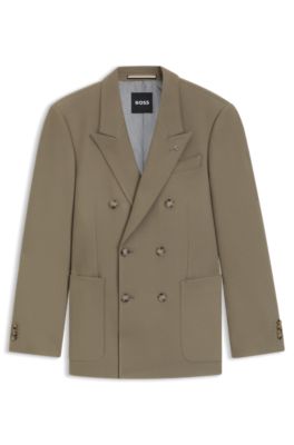 Relaxed-fit blazer in stretch fabric, Light Brown