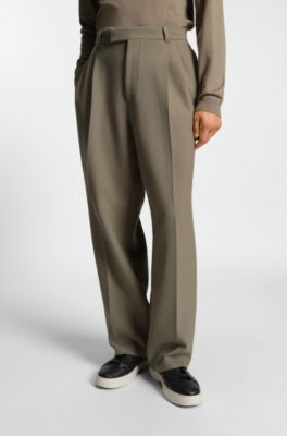 Relaxed-fit trousers with double pleat, Light Brown