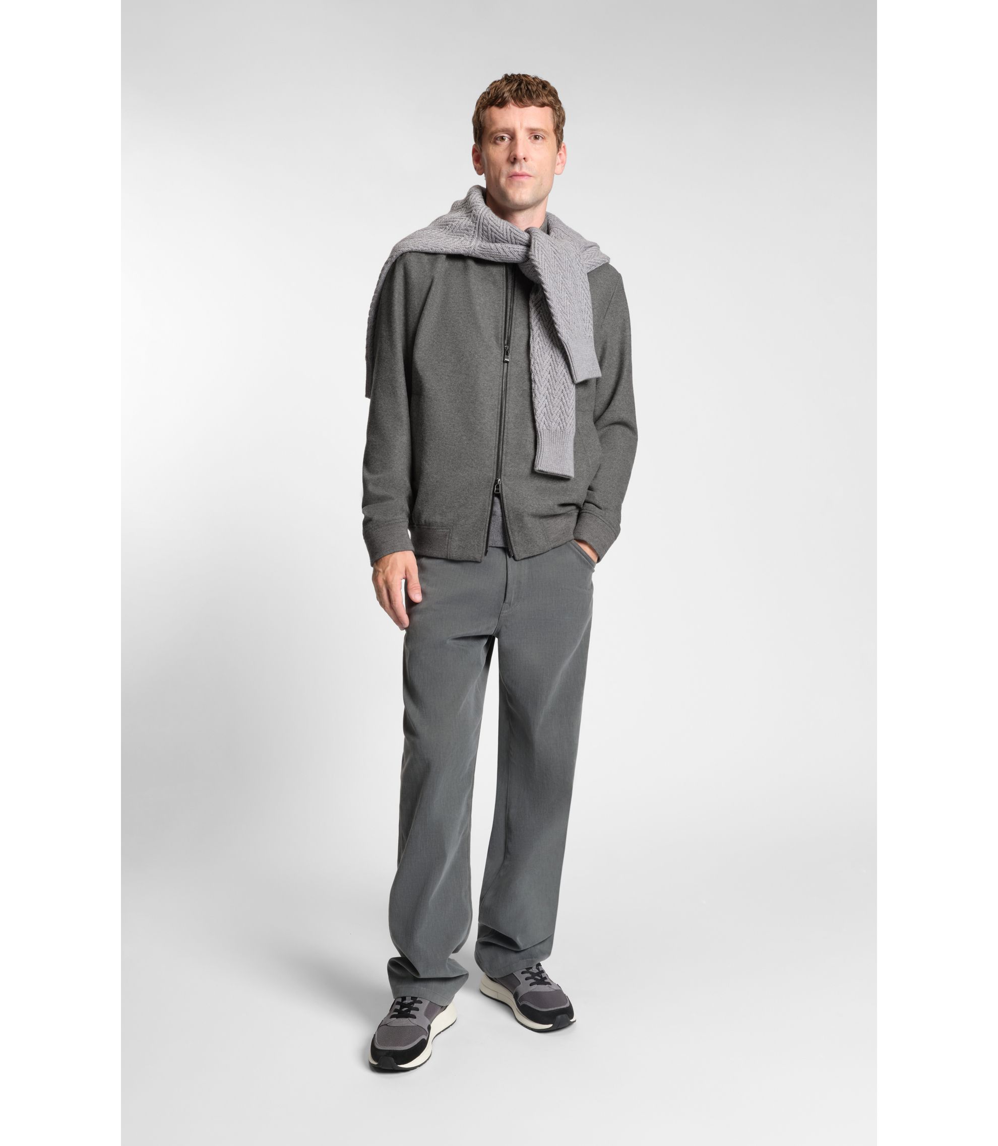 BOSS スリムフィット グレー ジャージジャケット パンツ セットアップ ボス BOSS - スリムフィットジャケット ブラッシュド ストレッチフランネル