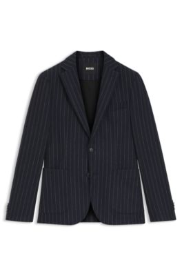 Slim-fit blazer in striped stretch flannel, Blue Stripes