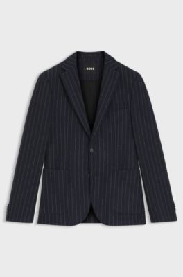 Slim-fit blazer in striped stretch flannel, Blue stripes