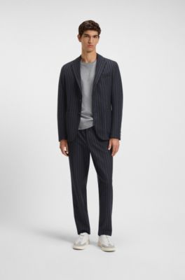 Slim-fit blazer in striped stretch flannel, Blue stripes